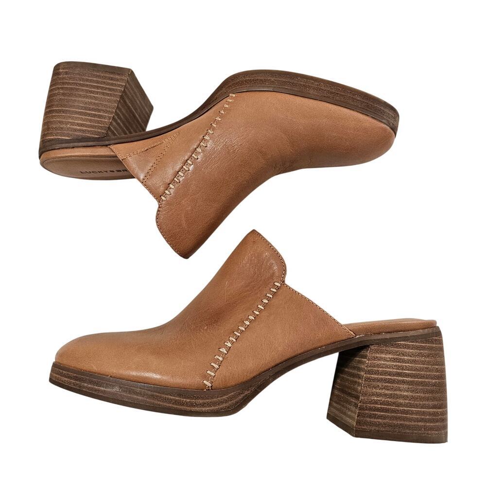 LUCKY BRAND Leather Block Heel Qewel Mule in Cognac Size 11